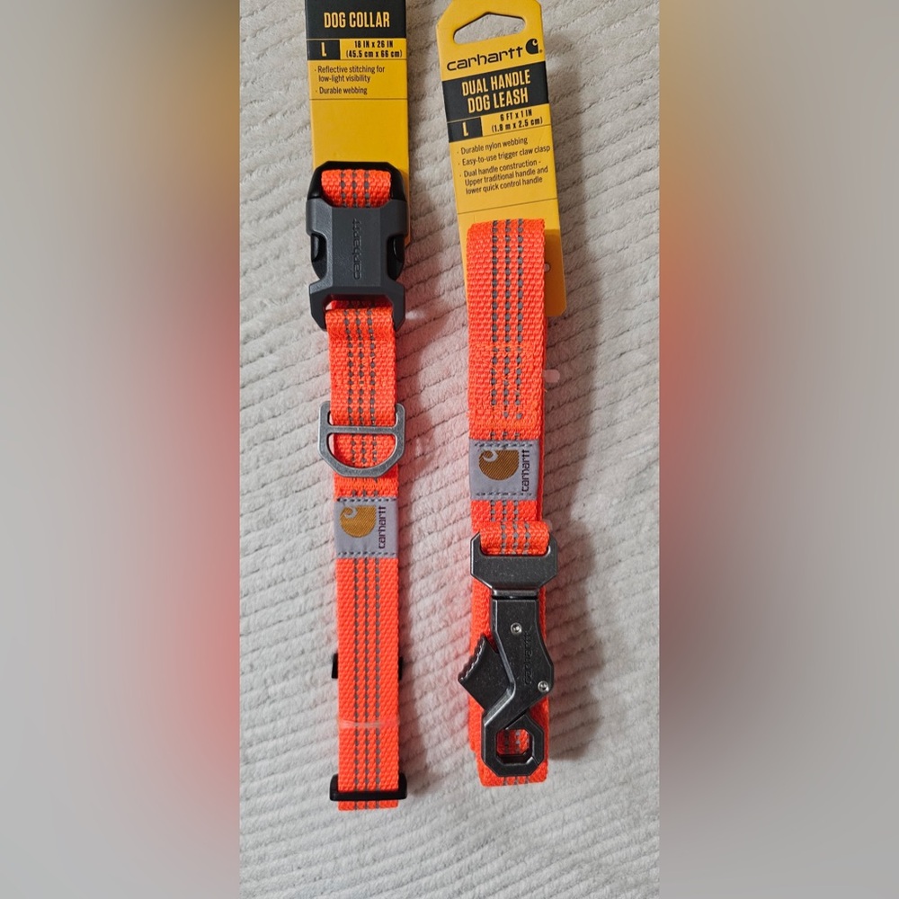 Carhartt Hunter Orange Reflective Dog Collar (L) & Matching Leash (L)